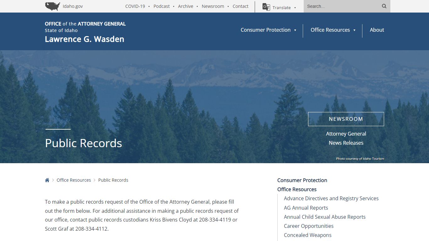 Public Records - Idaho Office of Attorney General